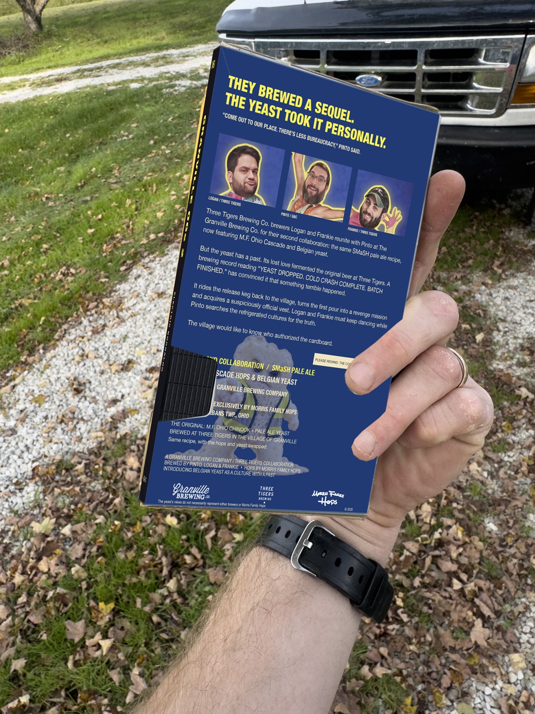 Back of the Granville OGs 2 VHS box with synopsis, movie stills and brewery credits